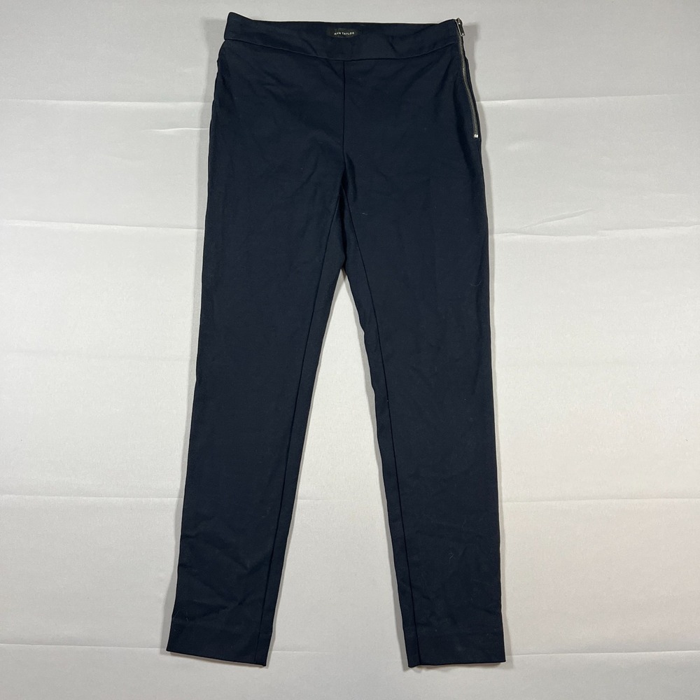 Ann Taylor Marisa Pants Womens 2 Navy Blue Stretch High Waisted Side Zip Skinny